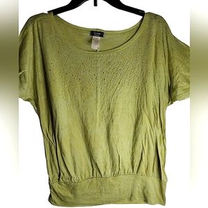 COCOMO Woman | Plus Vintage Green Embellished Butterfly Sleeve Top | 2X